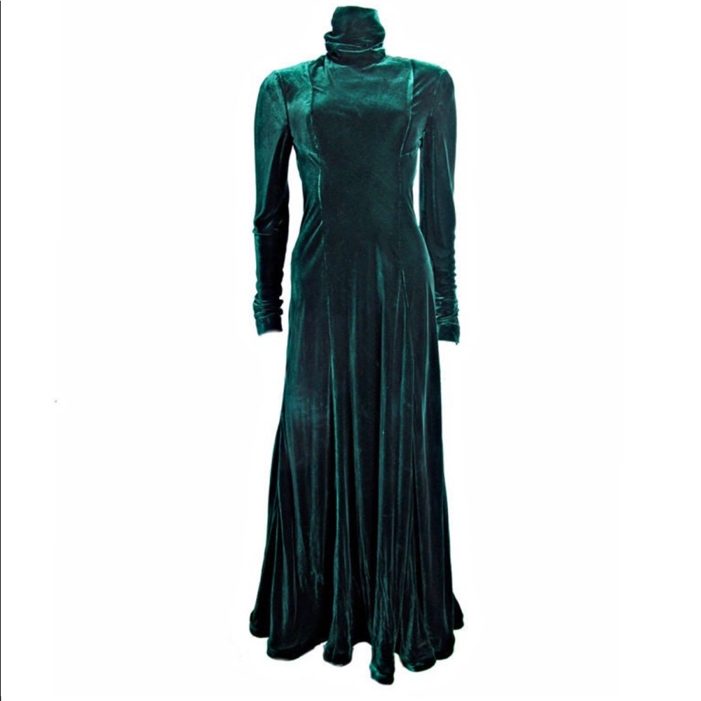 Richard tyler green turtle neck velvet couture gown